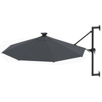 Berkfield Home Elegant Wall-mounted Parasol with LEDs & Metal Pole 300 cm Anth in Dark Grey