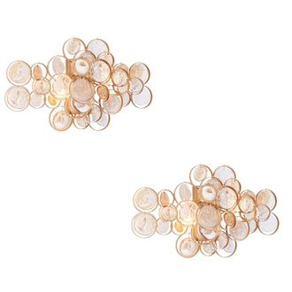 Loops 2 PACK Antique Gold Wall Light & Ornate Amber Glass Detailing - Twin Bulb Sconce in Clear