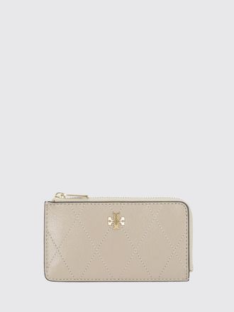 Tory Burch Porta carte di credito Charlie in pelle con zip e logo Double T
