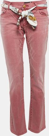 Love Moschino Burgundy Washed Denim Belted Jeans M Waist