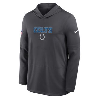 Nike Indianapolis Colts Rivalries Collection Sideline Nike Mens Dri-FIT NFL Long-Sleeve Hooded Top in Grey | 03B906F98-DMX