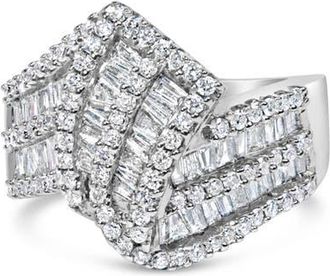 House of Brilliance 14K White Gold 1-1/2 Cttw Diamond Bypass Cocktail Ring Band at Nordstrom, Size 7