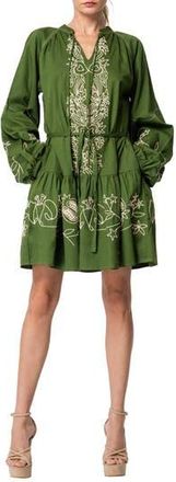 Ciebon Rosetta Embroidered Long Sleeve Cotton Minidress in Green Multi at Nordstrom Rack, Size Medium