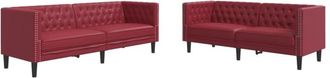 vidaXL Vidaxl - Juego De Sof&aacute;s Chesterfield 2 Piezas Cuero Sint&eacute;tico Rojo Tinto