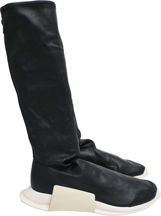 Rick Owens x Adidas Level Sock Runner Boots in Black Leather