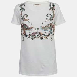 Roberto Cavalli White Crystal Embellished Knit Top