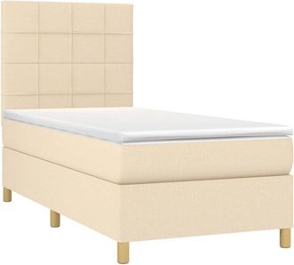 vidaXL Cama Box Spring Colch&oacute;n Y Luces Led Tela Crema 80x200 Cm Vidaxl