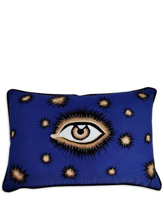 Les-Ottomans eye-motif embroidered cushion - unisex - Cotton - One Size - Blue