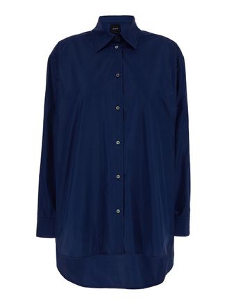 Plaîn Oversized Blue Shirt In Cotton Woman