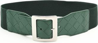 Generic Ladies Adjustable Elastic Stretchy Fashion Wide Metal Buckle Dress Waist Belt (Green)