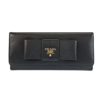 Prada Pre-owned Wallets, female, Black, Size: ONE SIZE Pre-owned Saffiano Leather Long Wallet