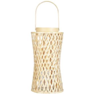 Beliani Beliani - Linterna De Madera De Bamb&uacute; Beige Natural 38 Cm Farolillo Vidrio Boho Mactan