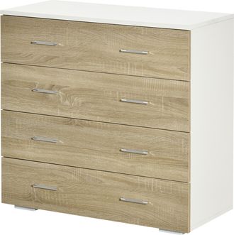 HOMCOM Homcom - Cassettiera Moderna A 4 Cassetti In Legno 76x35x72 Cm Bianco E Rovere