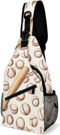 Generic Baseballs And Bats Mens Shoulder Bags Sling Crossbody Backpack Travel Hiking Chest Bag with Small Side 38x20cm