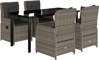 vidaXL Set Comedor De Jard&iacute;n 5 Piezas Con Cojines Rat&aacute;n Sint&eacute;tico Gris Vidaxl