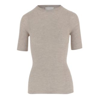 SA SU PHI Cashmere Knitwear, female, Beige, Size: 2XL Cashmere-Silk Ribbed T-Shirt