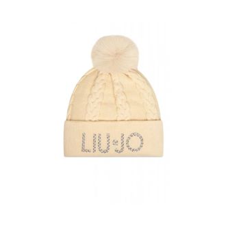 Liu Jo Accessoires, unisex, Beige, ONE Size, Knit Logo Strass Beanie