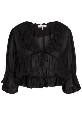Chlo&eacute; Ruffled Cropped Silk-chiffon top - Black - 40 (UK12 / M)