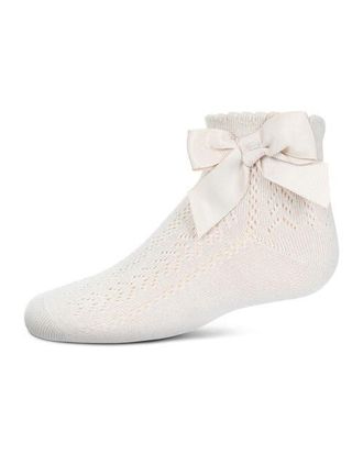 MeMoi Knit Openwork Bow Anklet Socks in Latte at Nordstrom, Size 6-12M