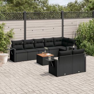 vidaXL Set De Sof&aacute;s De Jard&iacute;n 8 Piezas Y Cojines Rat&aacute;n Sint&eacute;tico Negro Vidaxl