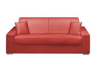 Vente-Unique Vente-unique - Divano Letto 3 Posti A Ribalta Letto Con Doghe Larghe 160 Cm Materasso 14 Cm Similpelle Rosso - Emir