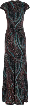 Etro Womens Long Chiffon Dress Multicolour V-Neck