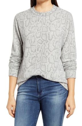 Loveappella Snake Print Crewneck Sweater in Grey at Nordstrom, Size X-Small