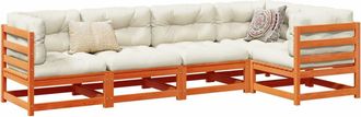 vidaXL Set De Sof&aacute;s Jard&iacute;n 5 Pzas Con Cojines Madera Pino Marr&oacute;n Cera Vidaxl