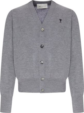 Ami V-NECK KNIT CARDIGAN WITH EMBROIDERED LOGO - Ami Paris - Man