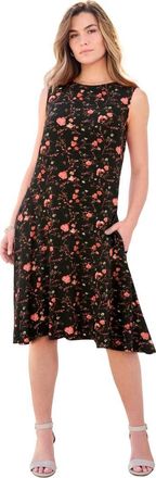 Roaman's Plus Size Stretch Knit Two Pocket Swing Tank Dress in Black Wildflowers at Nordstrom, Size 32