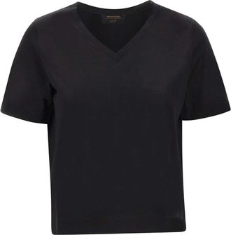 Gran Sasso T-shirt met wijde V-hals - Dames - T-shirts - Zwart - XS - Katoen - Tops