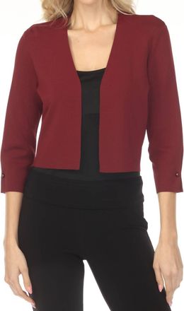 Joseph Ribkoff Pearl Accent Three Quarter Sleeve Cropped Cardigan In Merlot