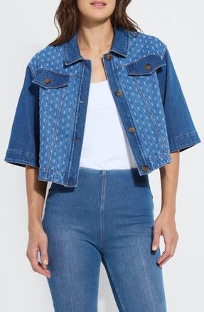 Lyss&eacute; Thea Crop Short Sleeve Denim Jacket in Mid Wash at Nordstrom, Size X-Large