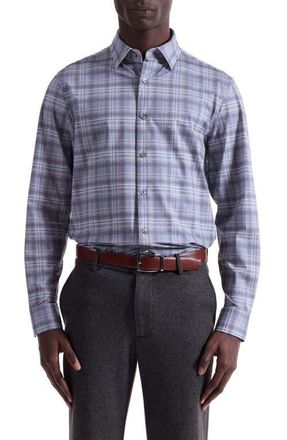 Bugatchi Jules OoohCotton Plaid Button-Up Shirt in Cement at Nordstrom, Size Xxx-Large