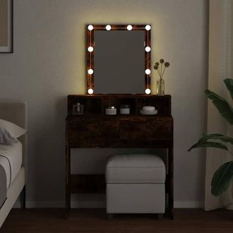 Berkfield Home Beautiful Dressing Table with LED Smoked Oak 80x41x144.5 cm in Brown