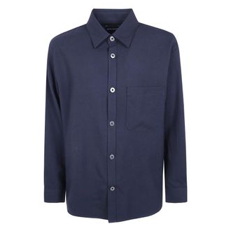 Emporio Armani Camisa Cl&aacute;sica con Bolsillo en el Pecho - Jackets - Hombre - Azul - XL