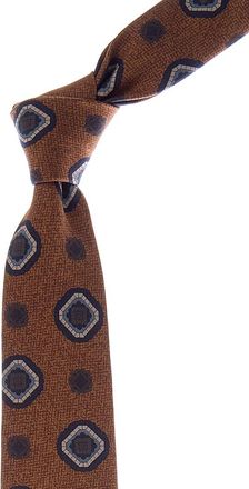 Canali Orange Floral Medallion Silk Tie