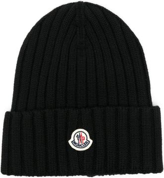 Moncler Logo-patch Ribbed-knit Beanie Hat