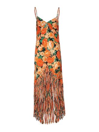 Pinko Long Dress With Fringe And Print