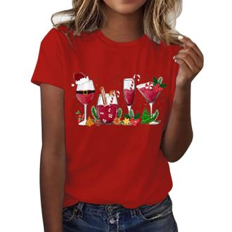 Generic Christmas Blouse Tops Woman Ladies Short Sleeve Tshirts Christmas Tree Printed Basic Tees Shirt Pullover Crew Neck Xmas Loose Sweatshirts Christmas T-