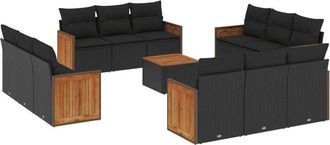 vidaXL Set De Sof&aacute;s De Jard&iacute;n Y Cojines 13 Pzas Rat&aacute;n Sint&eacute;tico Negro Vidaxl