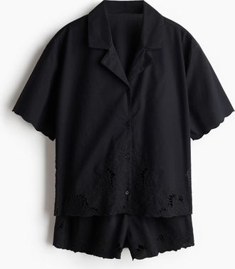 H&M Pyjama mit Broderie Anglaise - Schwarz