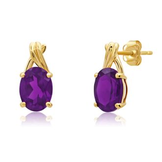 MAX + STONE 14k Yellow or White Gold 8x6mm Gemstone Twist Oval Drop Stud Earrings