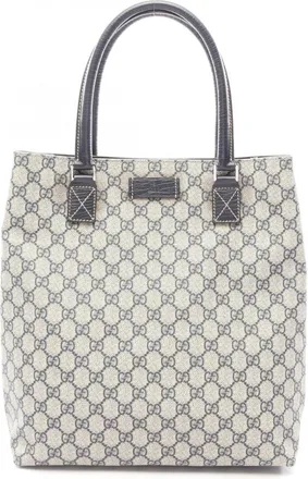 Gucci Beige Navy Pvc Leather Handbag Tote Bag (Pre-Owned)