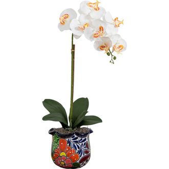 Nearly Natural 26-in Artificial Orchid Arrangement in Handmade Mexican Talavera Ceramic Planter in Green at Nordstrom