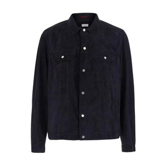 Brunello Cucinelli Suede Four-Pocket Jacket - Heren - Leren en Su&egrave;de Jassen - Blauw - XL - Leer - Jassen