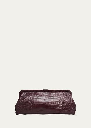 Michael Kors Angelica Large Croc-Embossed Leather Frame Clutch