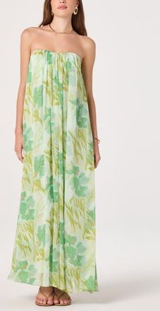 ASTR the Label Aileen Strapless Chiffon Maxi Dress in Green Tropical at Nordstrom, Size X-Small