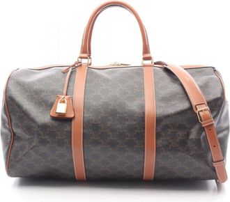 Celine Black Brown Coated Canvas Leather Boston Bag (Pre-Owned)