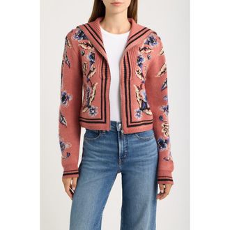 Farm Rio Floral Beauty Tapestry Zip Cardigan at Nordstrom, Size X-Large